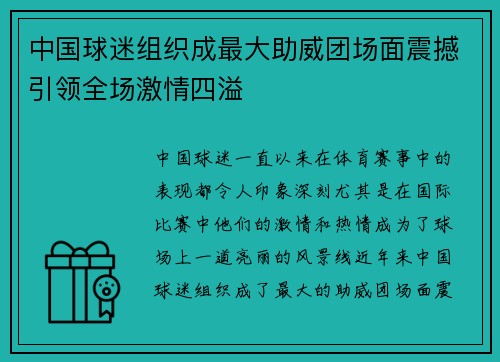 中国球迷组织成最大助威团场面震撼引领全场激情四溢